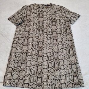 Zara Cream Black Snake Skin Print Jacquard Party Mobster Shift Mini Dress L